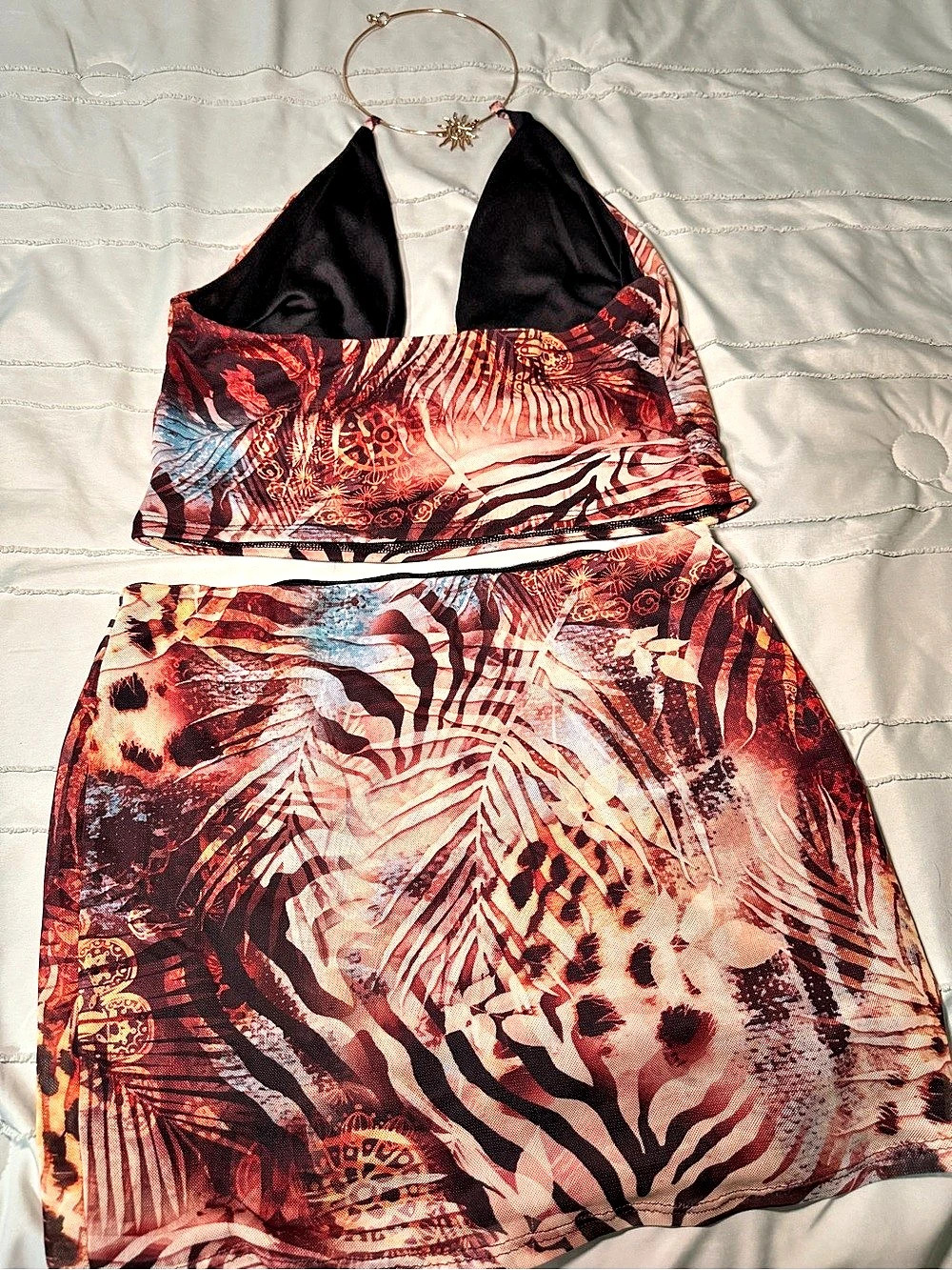 Animal Print Halter Crop Top & Mini Skirt